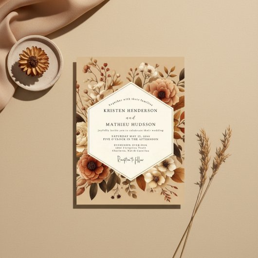 Sienna Bloom Rustic Wedding Kaart