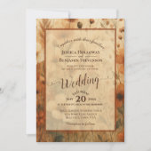 Sienna Boho Bloem Calligrafie & QR Code Trouwen Kaart (Voorkant)