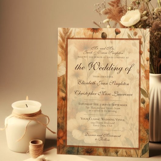 Sienna Boho Chic Wilde Bloemen Formele Trouwdag Kaart
