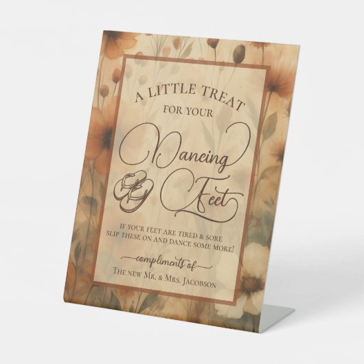 Sienna Boho Floral Dancing Feet Flip Flop Wedding Reclamebord Met Voetstuk (Voorkant)