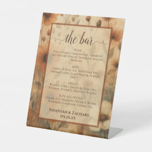 Sienna Boho Wilde Bloemen Bruiloft Dranken of Bar  Reclamebord Met Voetstuk