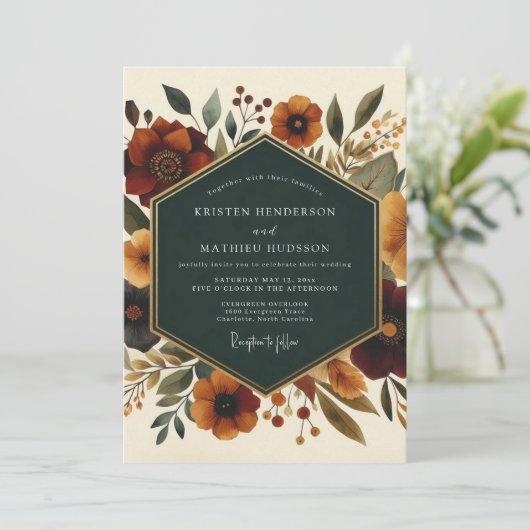 Sienna Botanical Whimsy Wedding Kaart (Staand voorkant)