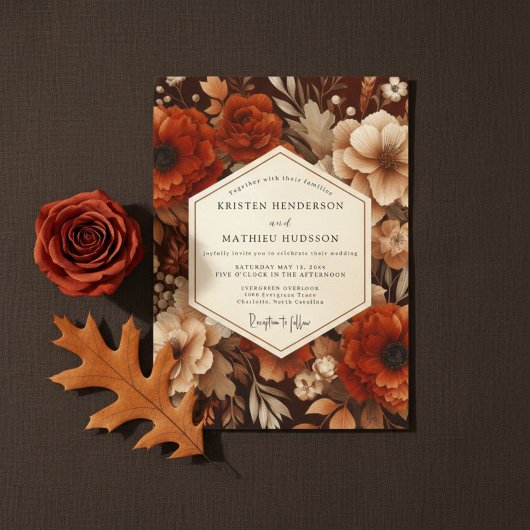 Sienna Botanische Herfst Bruiloft Kaart