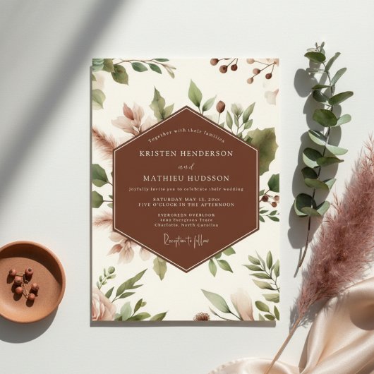 Sienna Botanische Romantische Bruiloft Kaart