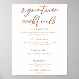 Sienna Brown Bruiloft Signature Cocktails Menu Poster