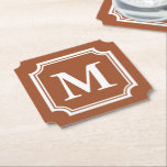 Sienna brown elegant border custom monogram kartonnen onderzetters<br><div class="desc">Sienna brown elegant border custom monogram Paper Coaster . Personalized drink coaster for wedding party and more.</div>