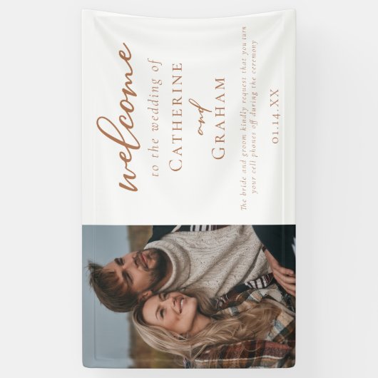 Sienna Brown Script Aangepaste foto bruiloft Welko Spandoek (Verticaal)