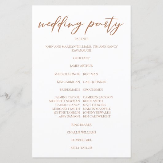 Sienna Brown Script Custom Fall bruiloft programma (Achterkant)