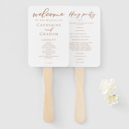 Sienna Brown Script Custom Fall bruiloft programma Handwaaier