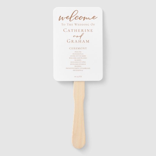 Sienna Brown Script Custom Fall bruiloft programma Handwaaier (Voorkant)