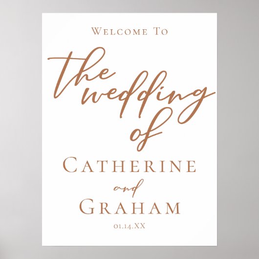 Sienna Brown Script Custom Welkom op onze bruiloft Poster (Voorkant)
