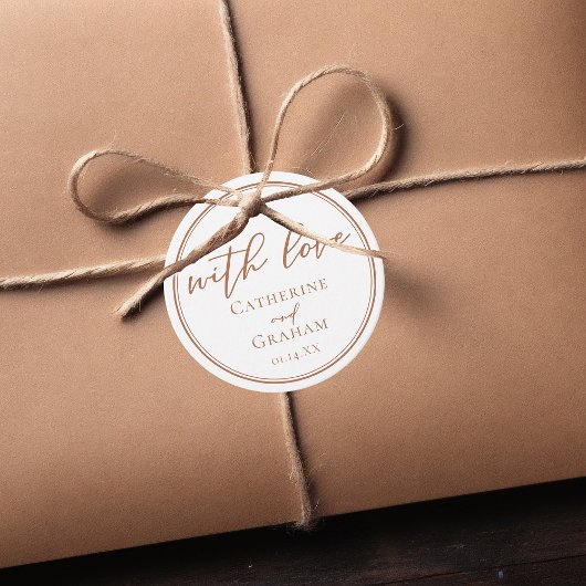Sienna Brown Script minimalistische aangepaste bru Bedankjes Labels