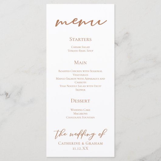 Sienna Brown Script minimalistische aangepaste bru Menu (Voorkant)