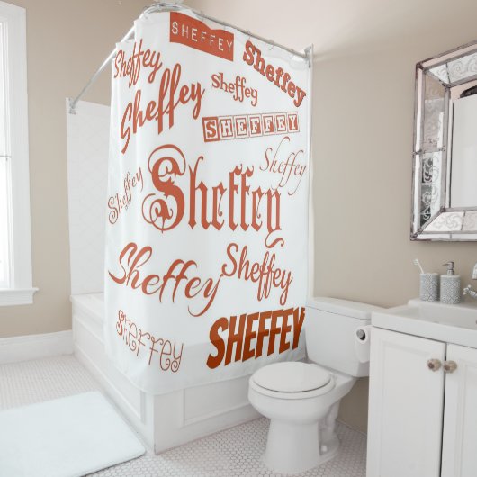 Sienna Brown Sheffey Fonts - 9565 Shower Curtain Douchegordijn (In situ)