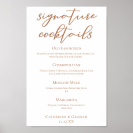 Sienna Brown Trouwhandtekening Cocktails Menu Poster