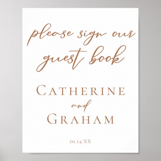 Sienna Brown Typografie Bruiloft Gastenboek Poster (Voorkant)