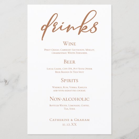 Sienna Brown Typografie Eenvoudige bruiloft Bar Me (Voorkant)