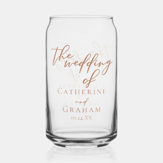 Sienna Brown Typografie Minimalistische bruiloft Blikvorm Glas (Voorkant)
