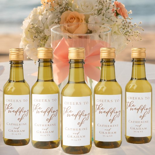 Sienna Brown Typografie Minimalistische Bruiloft M Wijn Etiket