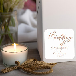 Sienna Brown Typografie Minimalistische bruiloft Vierkante Sticker