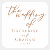 Sienna Brown Typografie Minimalistische bruiloft Vierkante Sticker (Voorkant)