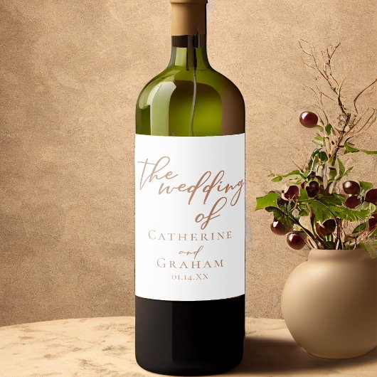 Sienna Brown Typografie Minimalistische bruiloft Wijn Etiket