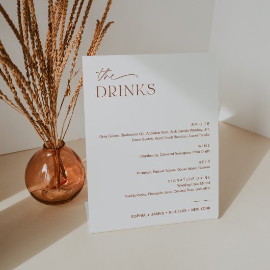 SIENNA Bruiloft Drink Bar Menu Reclamebord Met Voetstuk