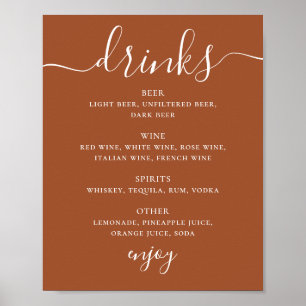 Sienna Bruiloftsdranken Menu Terracotta Bar Bord Poster