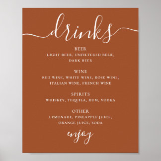 Sienna Bruiloftsdranken Menu | Terracotta Bar Bord Poster
