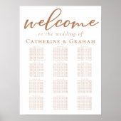 Sienna Bruin Script Bruiloft 12 Tafel Zitting Graf Poster (Voorkant)