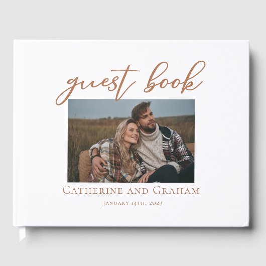 Sienna Bruin Script Koppel Foto Bruiloft Gastenboek (Voorkant)