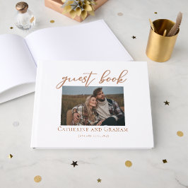 Sienna Bruin Script Koppel Foto Bruiloft Gastenboek