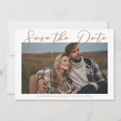Sienna bruin Script Koppel Foto Chic Herfst Save The Date (Voorkant)