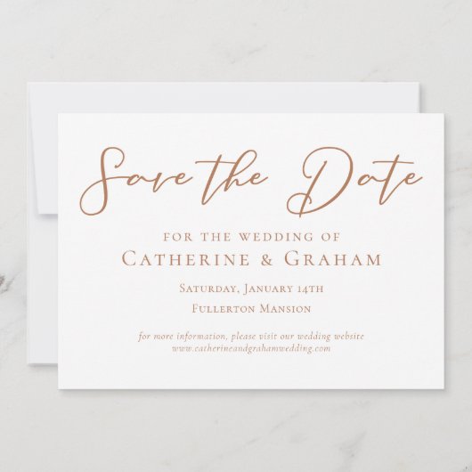 Sienna bruin Script Koppel Foto Chic Herfst Save The Date (Achterkant)