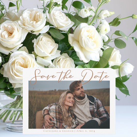 Sienna bruin Script Koppel Foto Chic Herfst Save The Date