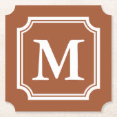 Sienna bruine elegante rand aangepaste monogram kartonnen onderzetters (Voorkant)