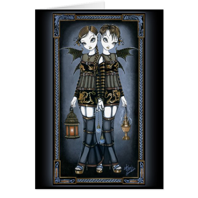 "Sienna & Celeste" Dragon Twin Fairies Art Card (Voorkant)