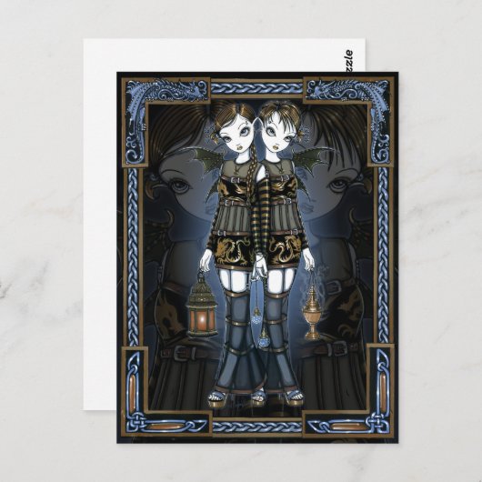 Sienna & Celeste Gothic Dragon Twins Fae Briefkaar Briefkaart (Voorkant / Achterkant)