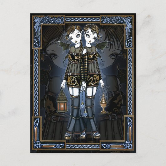 Sienna & Celeste Gothic Dragon Twins Fae Briefkaar Briefkaart (Voorkant)