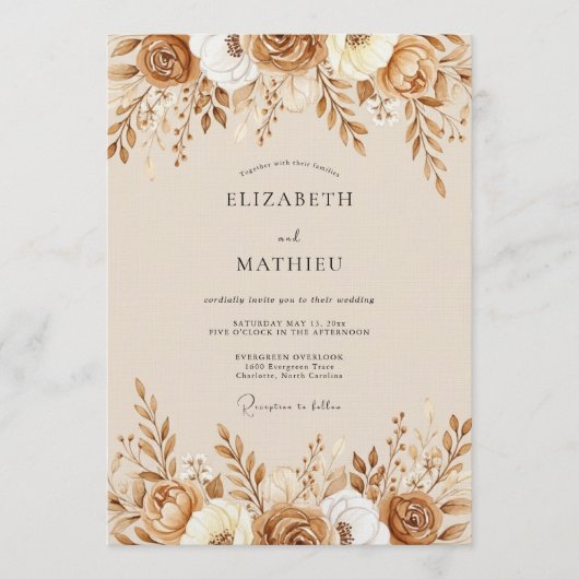 Sienna Earthy Botanical Wedding Kaart (Voorkant)