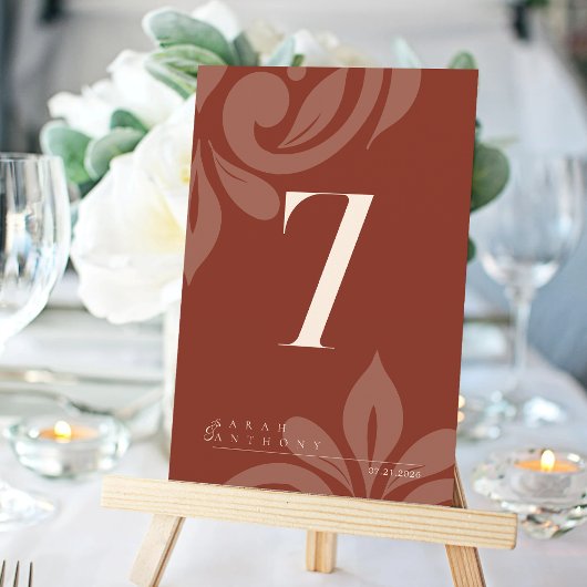 Sienna Elegant Classic Damask Tafelnummer Kaart