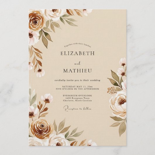 Sienna Ethereal Bloom Wedding Kaart (Voorkant)