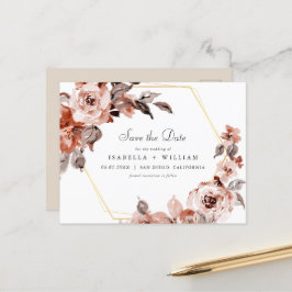 Sienna Floral and Gold Lijst Save the Date Briefkaart
