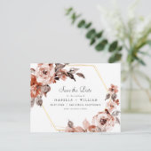 Sienna Floral and Gold Lijst Save the Date Briefkaart (Staand voorkant)