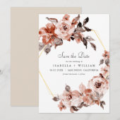 Sienna Floral and Gold Lijst Save the Date Kaart (Voorkant / Achterkant)