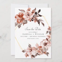 Sienna Floral and Gold Lijst Save the Date Kaart