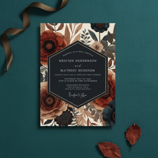 Sienna Floral Autumn Elegance Wedding Kaart