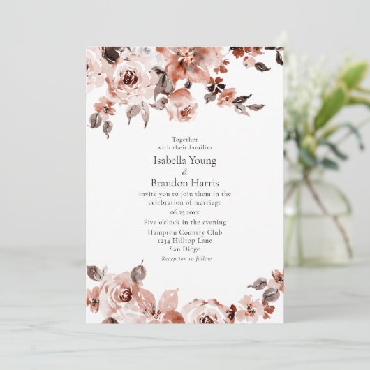 Sienna Floral Wedding Invitation Kaart (Staand voorkant)