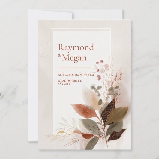 Sienna Gold Vein Leaf Wedding Kaart (Voorkant)
