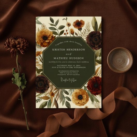 Sienna Herfst Bloemrijke Romantische Bruiloft Kaart